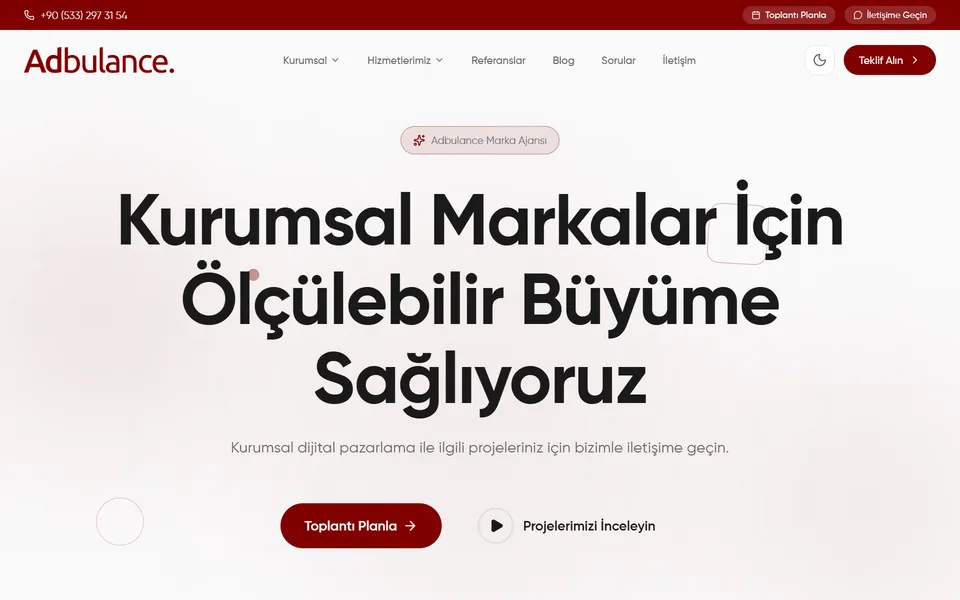 Adbulance web sitesi ekran görüntüsü
